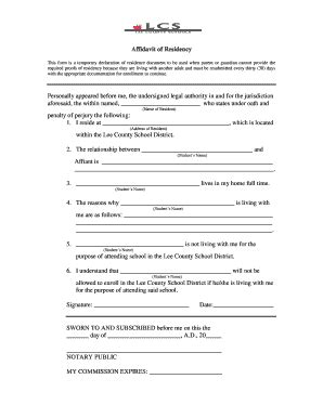 Fillable Online Affidavit Of Residency Leecountyschoolsus Fax Email