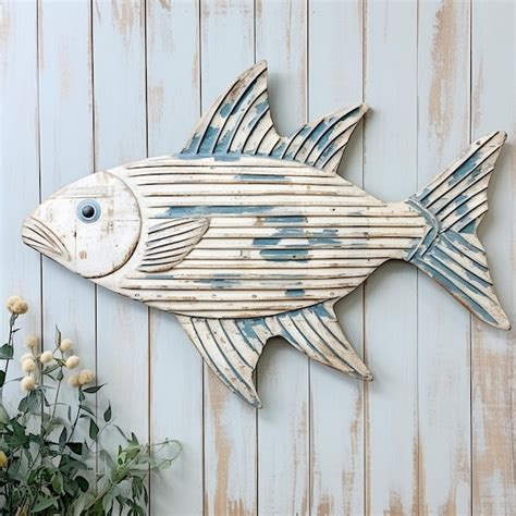 Premium Ai Image Wooden Wall Decor Vintage Nautical Style Wooden Fish