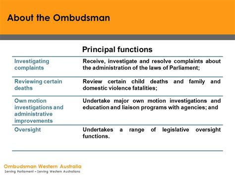 Ombudsman Western Australia Serving Parliament Serving Western