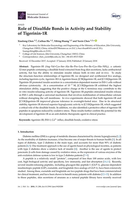 Pdf Role Of Disulfide Bonds In Activity And Stability Of Tigerinin 1r