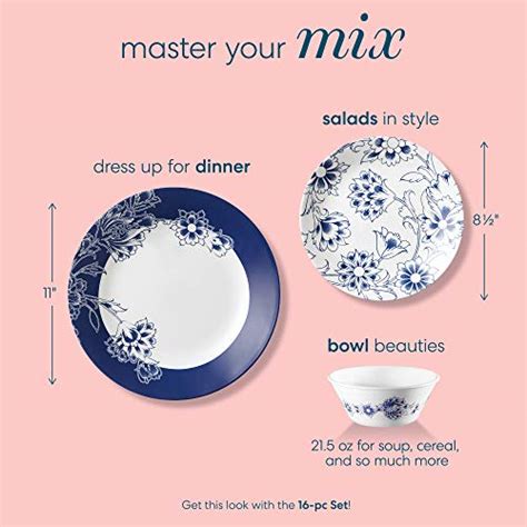 Corelle Boutique Indigo Blooms 16 Piece Chip Resistant Dinnerware Set