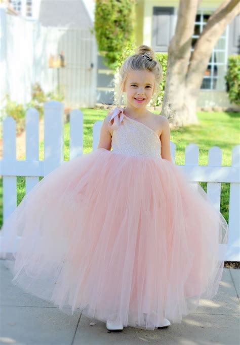 One Shoulder Sequin Tutu Flower Girl Dress Wedding Pageant Dresses Ball