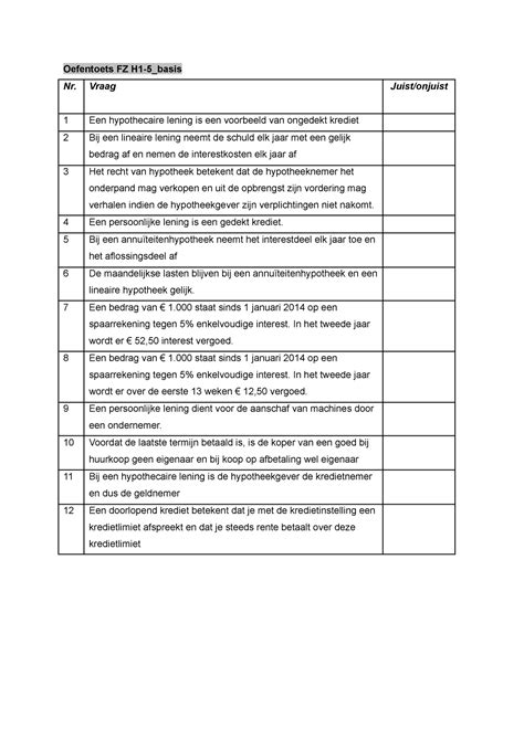 Oefentoets FZ H 1 5 Basis Incl Antwoorden Oefentoets FZ H1 5 Basis Nr