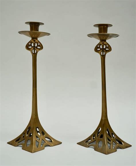 Pair Of Art Nouveau Brass Candlesticks At 1stdibs