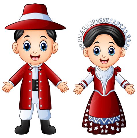 Casal Italiano Dos Desenhos Animados Vestindo Trajes Tradicionais