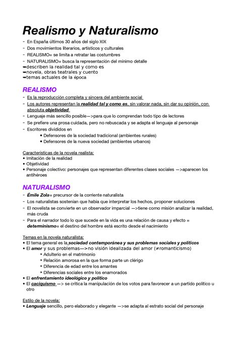 Cuadro Comparativo Entre Realismo Y Naturalismo Realismo Y Naturalismo