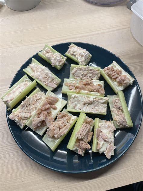 This Is Going To Be My Go To Snack From Now On Celery With Light Cream Cheese And Tuna