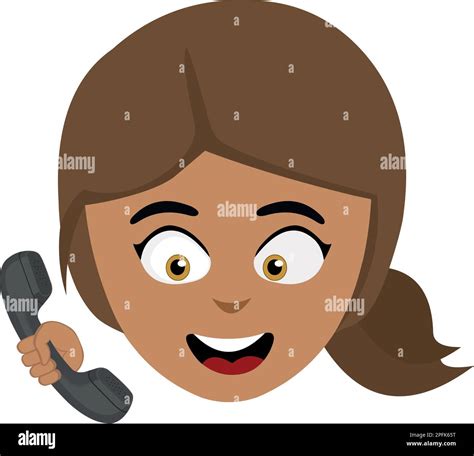 Vector Illustration Face Of A Cartoon Brunette Girl Talking On The