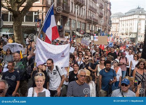 People Protesting Against The Sanitary Pass In The Street Editorial