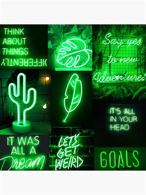 Green Neon Lights Aesthetic Collage Canvas Print By Snowflake6