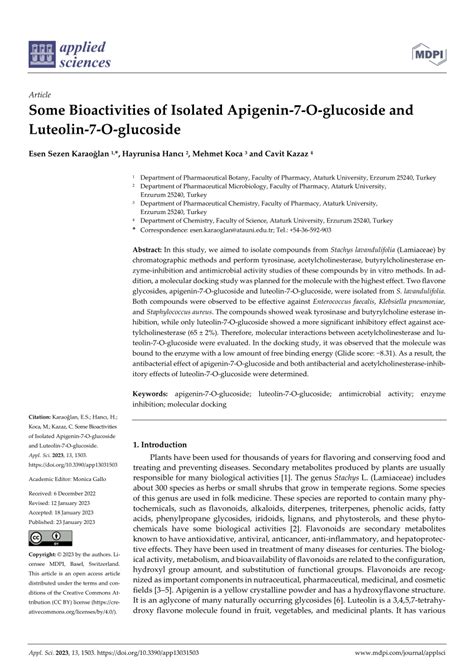 Pdf Some Bioactivities Of Isolated Apigenin O Glucoside And