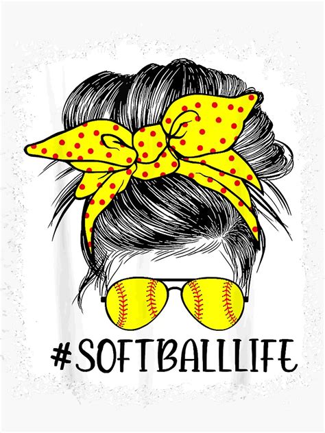 Mom Life Softball Baseball Mothers Day Messy Bun Sticker By