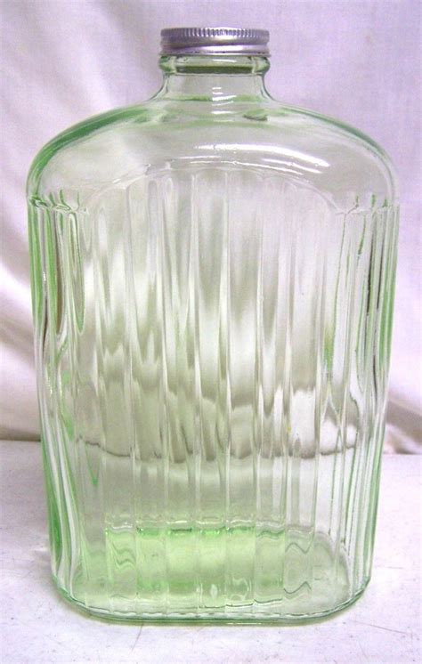 Vintage Green Depression Glass Ribbed Refrigerator Water Bottle W Lid 9 34 Antique Price