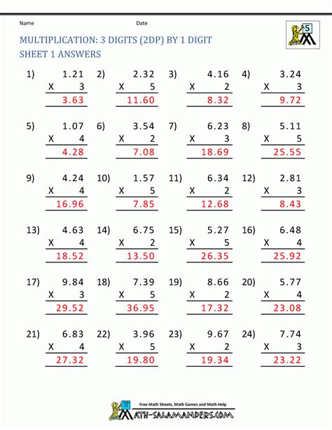 Math Sheets For Th Grade Multiplication