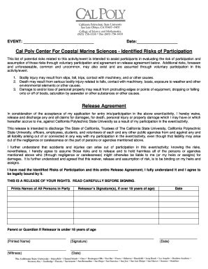 Fillable Online Marine Calpoly Cal Poly Pier Release Form Pdf Cal