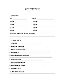 Gustar practice worksheet by Spanish 9-12 | TPT