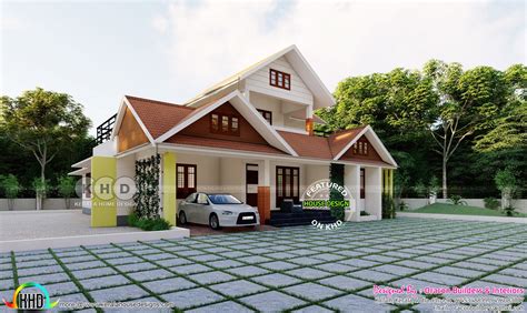 Square Feet Beautiful Sloping Roof Home Design