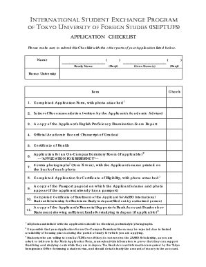 ISEP TUFS Application Checklist Fill And Sign Printable Template Online