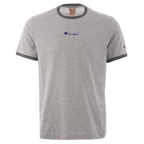 Champion Striped Ringer Small Script T Shirt Grey At Dandy Fellow