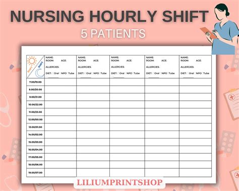 Nurse Hourly To Do Nurse Shift Planner 5 Patient Medication Med Surg