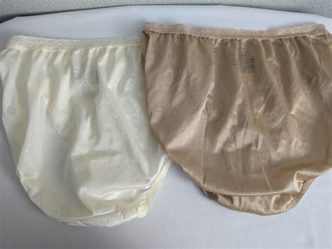 Vtg Lot 2 Panties Shiny Silky Nylon Gusset W Lace Sissy Sexy Granny