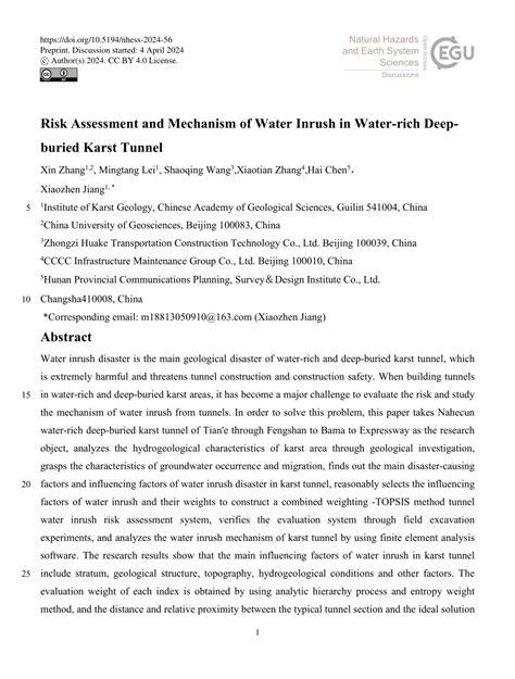 PDF Risk Assessment And Mechanism Of Water Inrush In Water Rich Deep