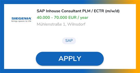 Sap Inhouse Consultant Plm Ectr M W D Job In Wilnsdorf Siegenia