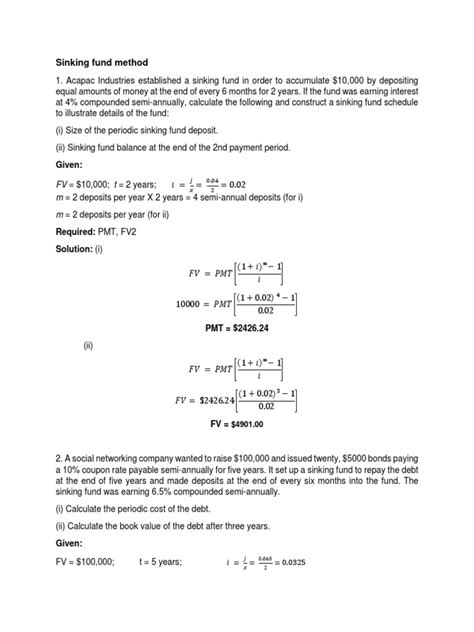 Sinking Fund Method Pdf Sinking Fund Interest