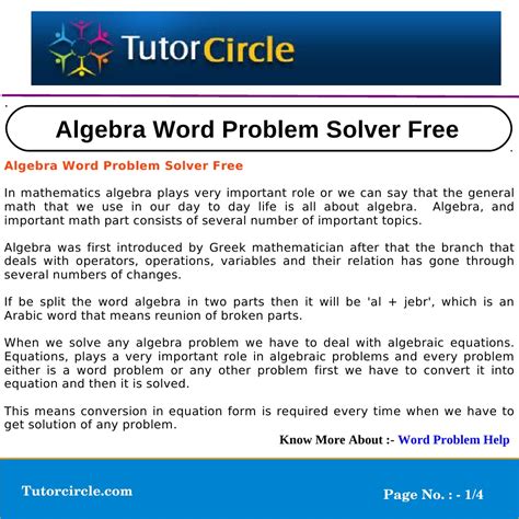 Algebra Word Problem Solver Free Variable Mathematics Equations