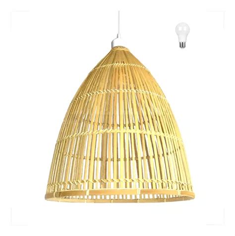 Pendente Fibra Natural Em Bambu Artesanal Vime Nat Led Frete Gr Tis