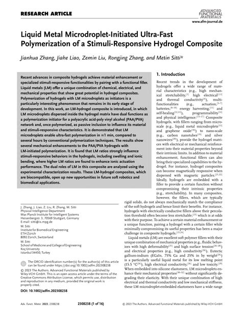 Pdf Liquid Metal Microdropletinitiated Ultrafast Polymerization Of