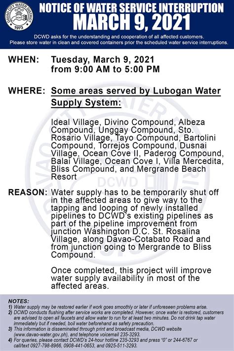 Notice Of Water Service Interruption On March 9 2021