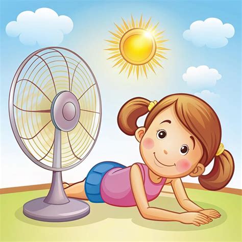 Premium Photo Cute Girl Lay Down In Front Of Fan Very Hot In Summer Cartoon Illustration