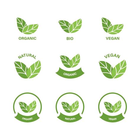 Ensemble De Logos Ou D Tiquettes Bio Bio Vegan Feuille Verte Sur Fond