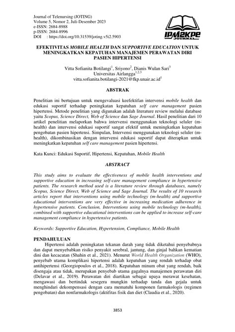 PDF Efektivitas Mobile Health Dan Supportive Education Untuk