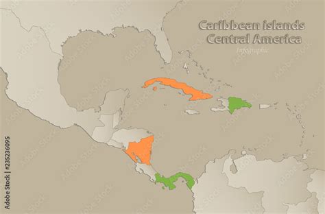 Caribbean Islands Central America Map With Individual States Separated