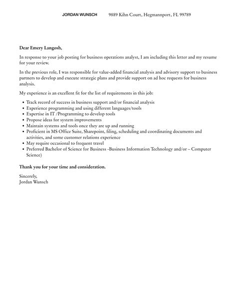 Business Operations Analyst Cover Letter Velvet Jobs