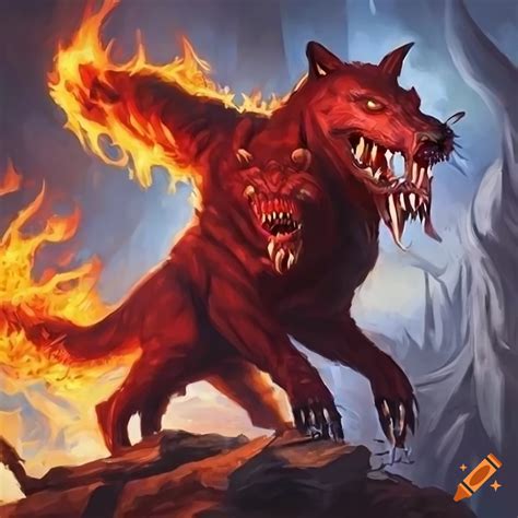 Fiery cerberus fantasy art on Craiyon