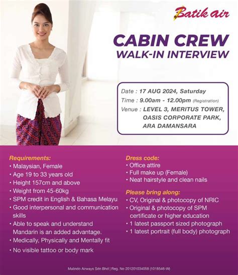 batik air malaysia cabin crew walk  interview selangor  august