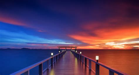 Wooden Pier Wallpaper 4k 5k Bridge Sunset Horizon