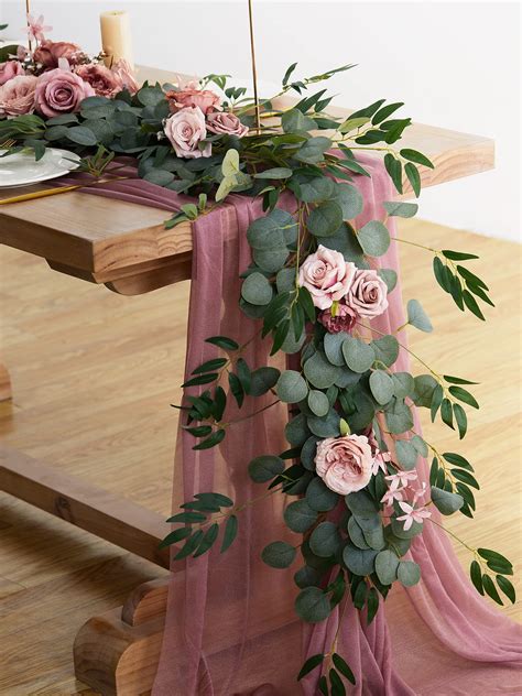 Misspin Ft Eucalyptus And Willow Leaf Garland With Artificial Flowers