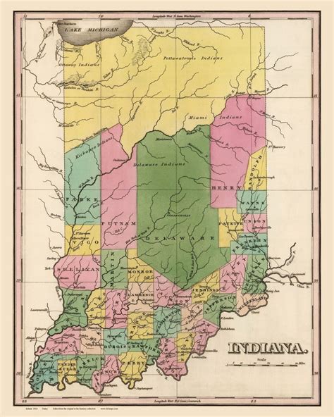 Indiana 1824 Old State Map Finley Reprint Etsy