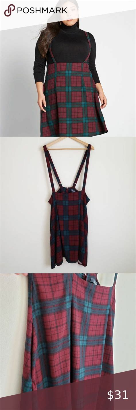 🌸 Modcloth Overall Winner Plaid Jumper Dress Size 1x Plaid Jumper