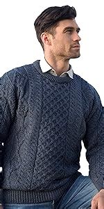 Aran Crafts Men S Fisherman Irish Rib Crew Neck Wool Sweater 100 Pure