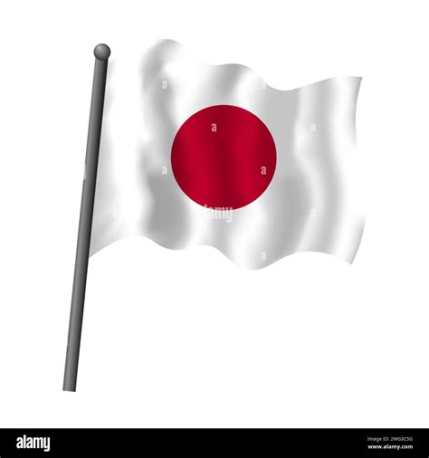 Japan Flag On Flagpole Waving In Wind Vector Isolated Illustration Of