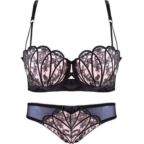 2018 New Plus Size Women Sexy Bra Set Intimates Embroidery Half Cup Lingerie Thin Temptation And