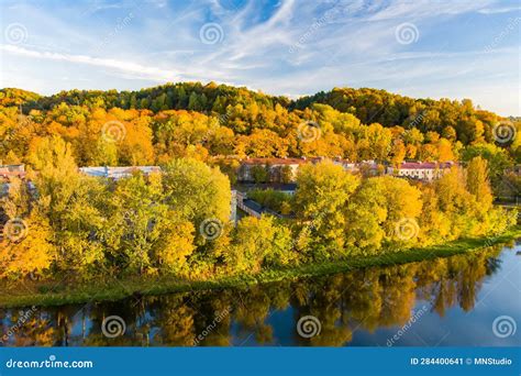 Beautiful Vilnius City Panorama In Autumn With Orange And Yellow