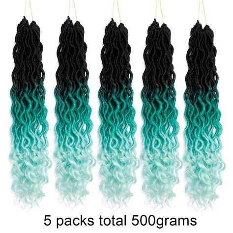 Ouyafei 20 Wavy Faux Locs Braids Crochet Hair 5 Pack Ombre Green