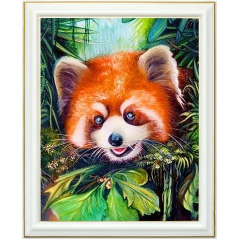 Broderie Diamant Panda Roux 40 X 50 Cm Animaux Lartera