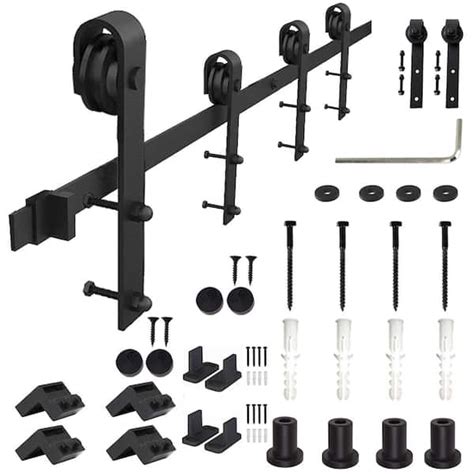 Winsoon In Frosted Black Sliding Barn Door Hardware Track Kit For